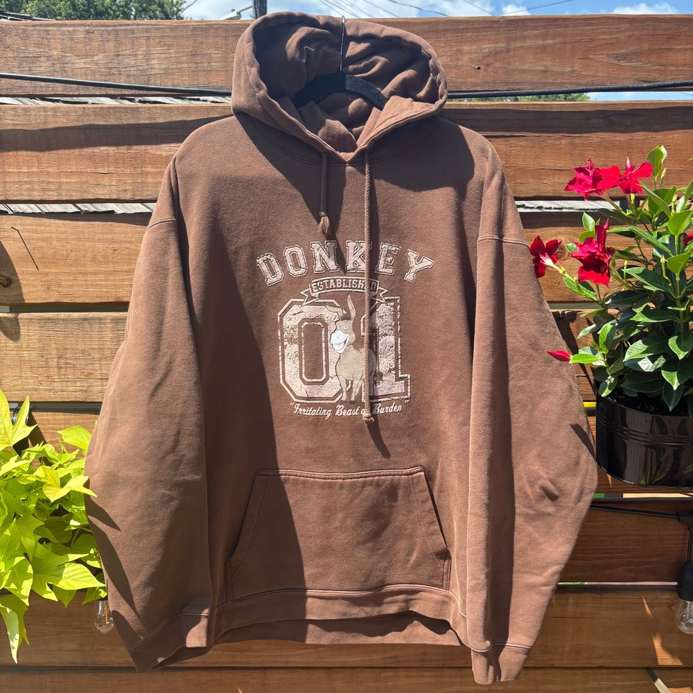 Universal Studios Shrek Donkey Hoodie Mens 2XL Brown Graphic Pullover